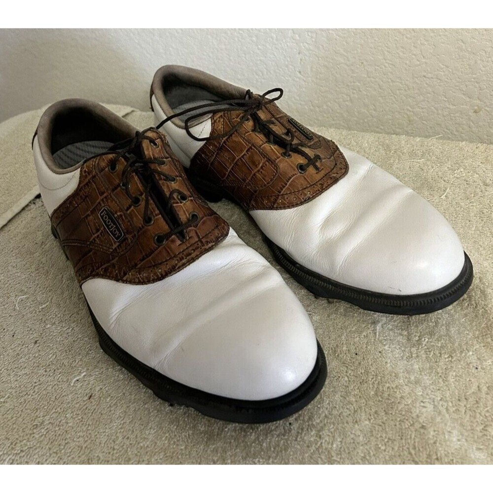 Dryjoy Men's Golf Shoes 9 1/2W 53712 E.C.L Leather System White And Brown